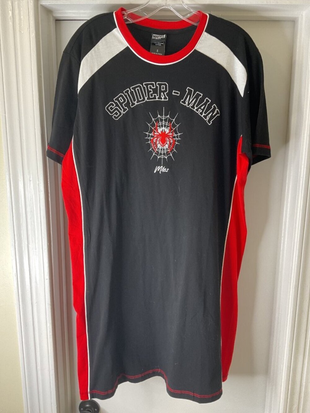 NWT Spider-Man Miles Morales Size S Tee Shirt Dress 100% Organic Cotton Embroide